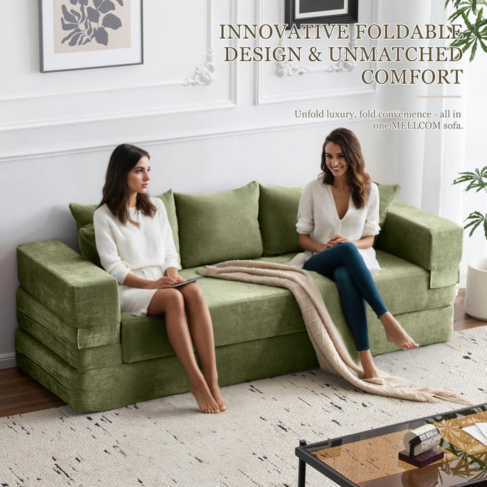 Green 79Inch Convertible Sleeper Couch With Pillows