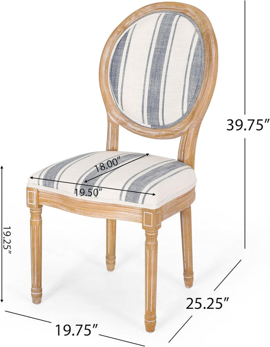 Phinnaeus Dining Chair Set, Set of 4, Wood, Dark Blue Stripes + Light Beige + Natural