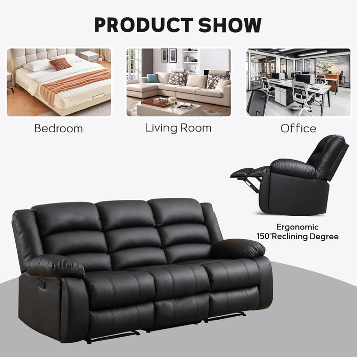 Faux Leather Manual Recliner Sofa Set, Loveseat Reclining Sofa and 3 Seat Recliner Sofa, Couch Set for Living Room, Bedroom, Meeting Room, Black(Loveseat+Sofa)