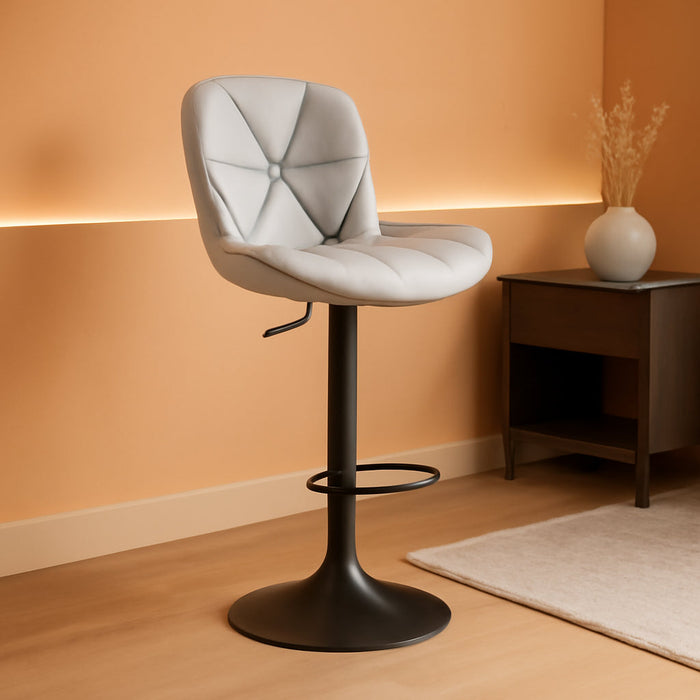 Bar Stools Set of 2,Counter Height Barstools with Backs Faux Leather Kitchen Island Bar Chair, Light Grey