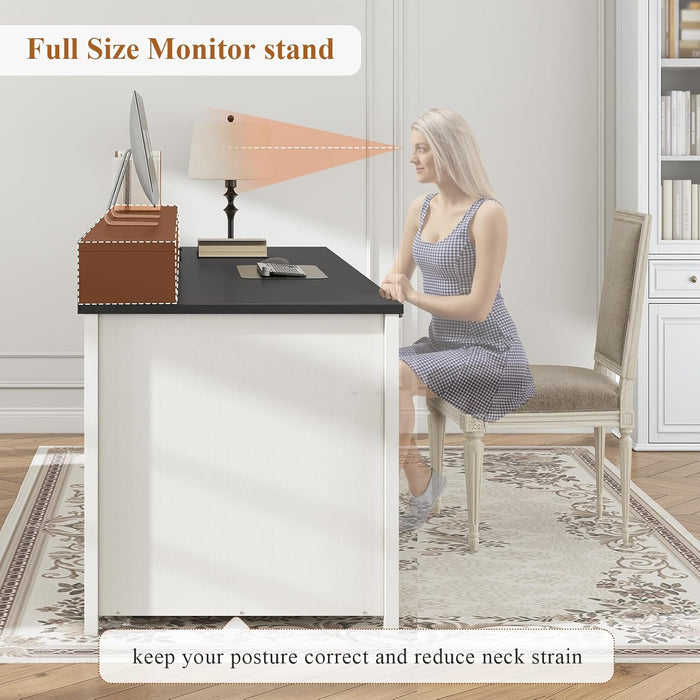 63InchWide White SolidWood Executive Desk With Drawer