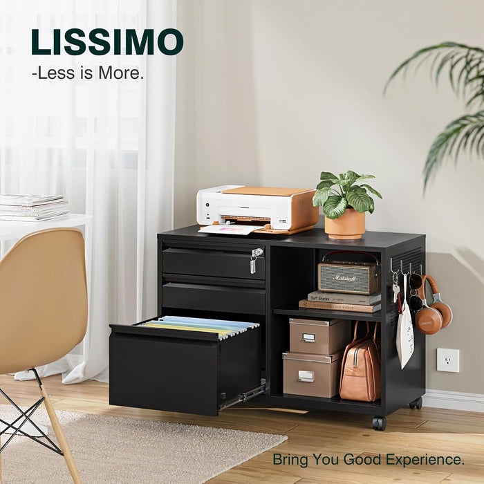 Black 3 Drawers Lockable Industrial Filing Cabinet