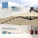 10Ft Solar LED Patio Umbrella with Base Included, Offset Umbrella with Weighted Sandbag Base, Cantilever Patio Umbrellas for Backyard, Garden & Deck, 32 LED Lights & Polyester Shade, Beige