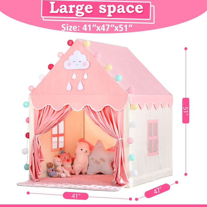 Kids Play Tent with Mat for Girls Large Fairy Playhouse for Kids Princess Cas...