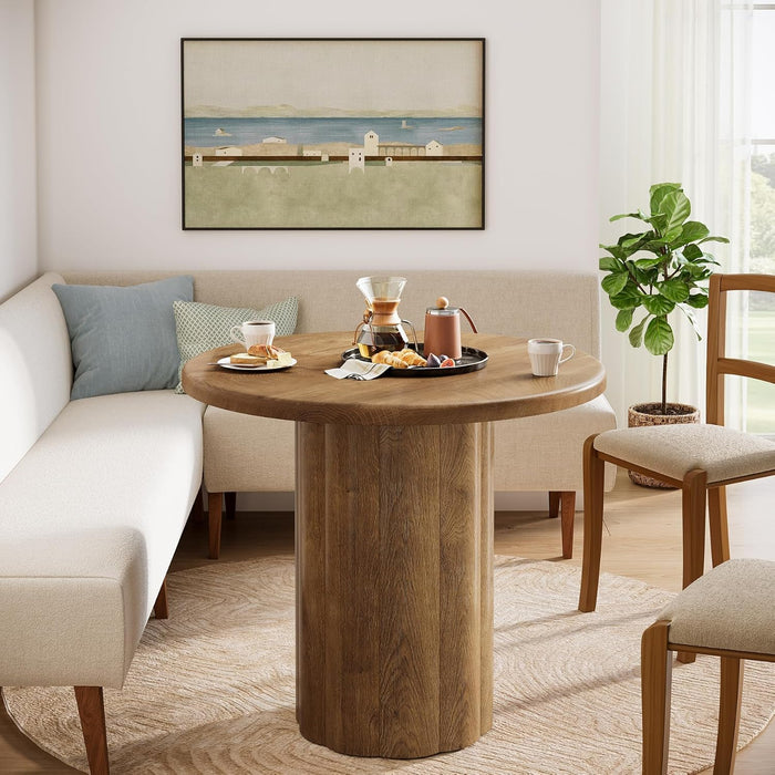 31.5-Inch round Dining Table for 2-4 People, Small Kitchen Table with Sturdy Base for Dining Room, Living Room (Brown)