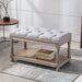 Farmhouse Tufted Storage Ottoman Bench with Shelf, 31.5" Width Linen Upholstered Entryway Shoe Ottoman Foot Stool for Bedroom Living Room Dining Room, Grey