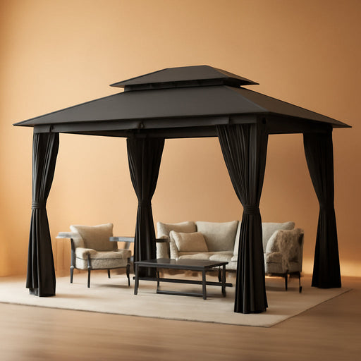 12X10 Gazebo with Double Roof & Mosquito Netting Outdoor Heavy-Duty Party Tent, Patio Tent with Zipper Screens - Backyard Garden Lawn Shelter Includes Wind Ropes Expansion Bolts, Gray