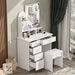 5-Drawers White Wood Dresser Makeup Vanity Sets Dressing Table with Stool, Mirror and 3-Tier Storage Shelves