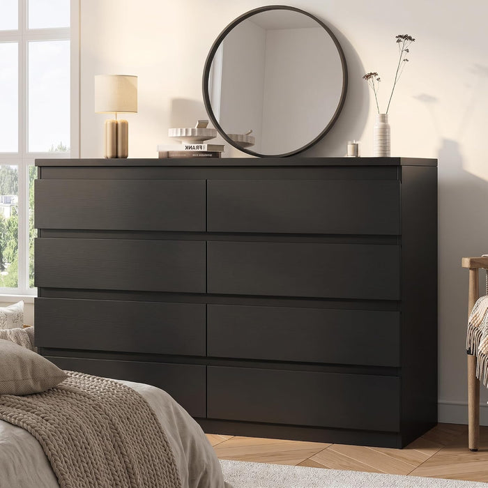 Modern 8 Drawer Dresser, Black