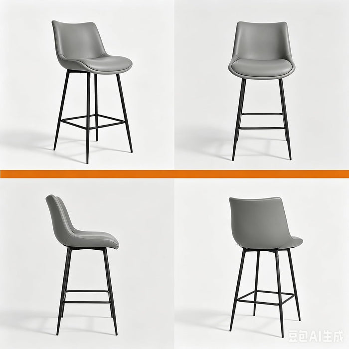 Counter Height Bar Stools Set of 3, FSC Certified Upholstered Faux Leather Barstools with Back, Metal Base, 27" Seat Height, Modern Upholstered Counter Stools for Kitchen Island,(Gray)