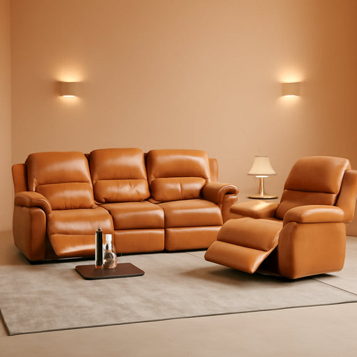 Ginger Leather Reclining Sofa Set for Living Room Set,Recliner Sofa with Drop down Table/Double Recliner Loveseat with Storage Console/Recliner Chair/Faux Leather