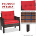 3 Piece Outdoor Patio Furniture Set, Wicker Chairs Set with Glass Top Coffee Table, Thick Cushions, All Weather Garden Lawn Poolside Backyard Porch Furniture Set for 2 (Red)