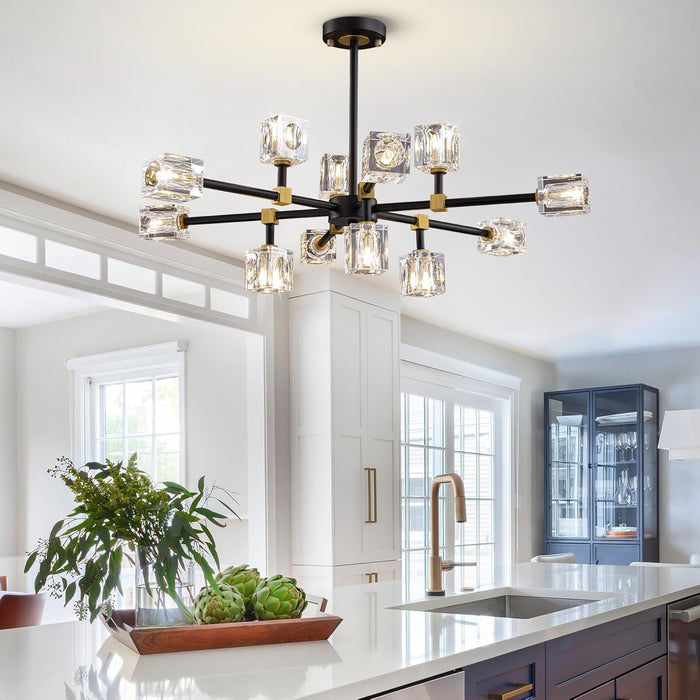 12-Light Black Gold Chandelier Ceiling Light Fixture