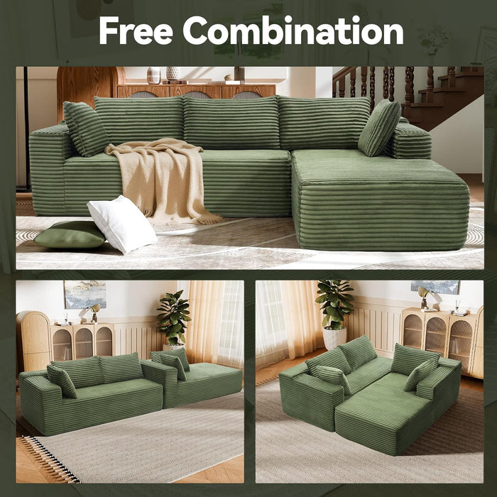 106 Inch Emerald Corduroy Luxurious Sectional Sofa
