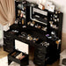 47" Large Vanity Desk with Mirror and Lights, LED Black Vanity Set with Stool and Power Outlet, Lighted Make up Vanity Desk