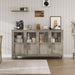 55” Large Buffet Cabinet with Storage, Sideboard Buffet Cabinet with Glass Doors, Modern Farmhouse Storage Cabinet Table for Kitchen Dining Room, Living Room (Grey, Glass with 4 Doors)