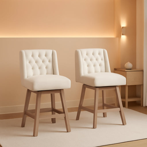 26" Swivel Bar Stools Set of 2, Counter Height Barstools with Back, Linen Fabric Upholstered Bar Stools, Modern Barstools Wood Legs for Kitchen Island Dining Room Bar