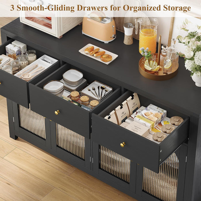 Buffet Cabinet with Storage, Kitchen Storage Cabinet for Home | 55.1" Large Sideboard Buffet, Farmhouse Kitchen Cabinet, Wood Coffee Bar Table for Kitchen, Black