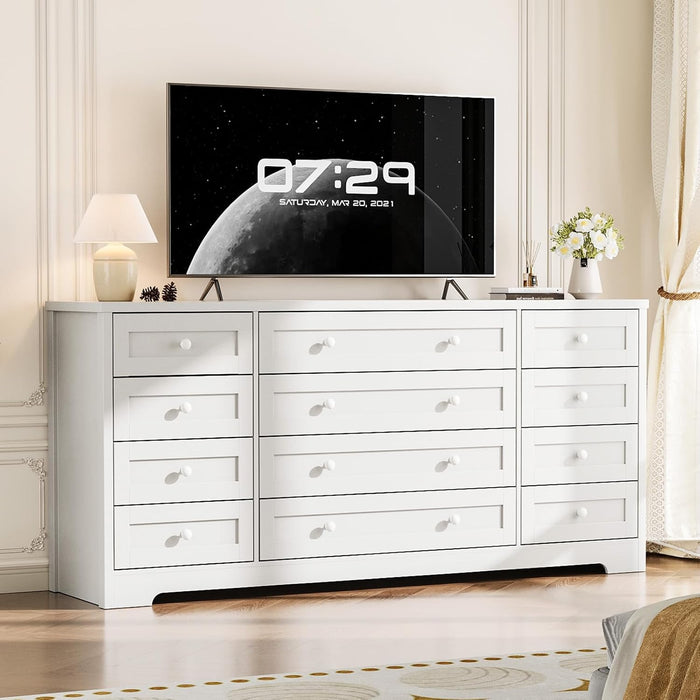 12 Drawer Wooden Dressers for Bedroom, Farmhouse White Wood Dresser