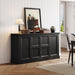 63" Large Buffet Cabinet with Storage, Farmhouse Sideboard Cabinet with Grooved Barn Doors, Wood Rustic Kitchen Buffet Table Coffee Bar Storage Cabinet for Kitchen, Living Room (Black)