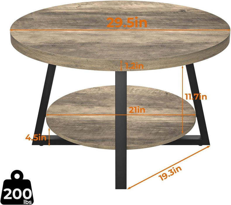 round Coffee Table with Storage, 30 Inch Circle Center Tables for Living Room, Modern Sofa Table for Small Spaces, Home Office, Easy Assembly, Grey Wash