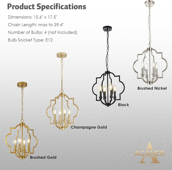 Brushed Gold 4-Light Geometric Dining Pendant Chandelier