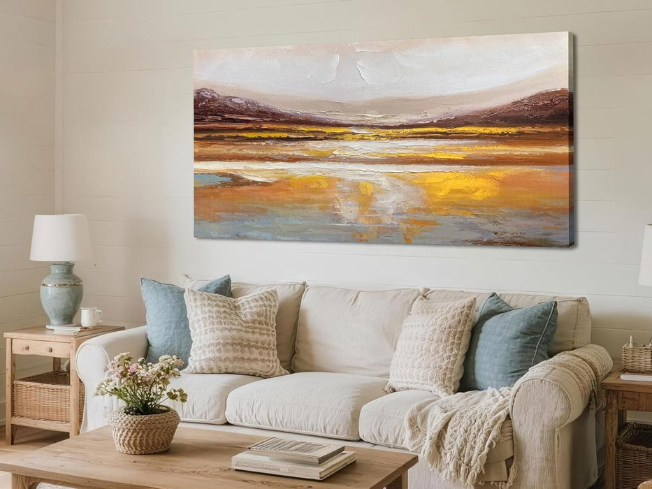 Abstract Wall Art Canvas Texture Strokes Extra Large 58"X29"- Aesthetics Painting for Living Room Warm Earth Tone Soft Artwork Framed Picture Bedroom Home Office Kitchen Dining Room Wall Decor