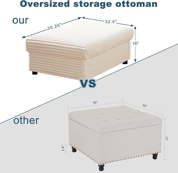 Corduroy Ottoman with Storage,Square Ottomans Easy of Assembly, Couch Ottoman for Living Room,Apartment and Bedroom (Beige, Ottoman)
