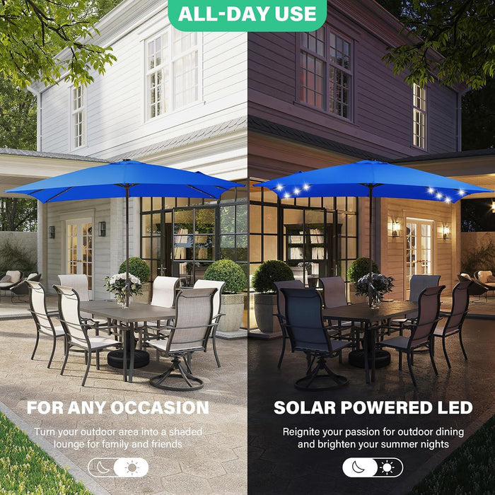 8X10' Rectangle LED Lighted Umbrella Patio Umbrella Outdoor W/Crank