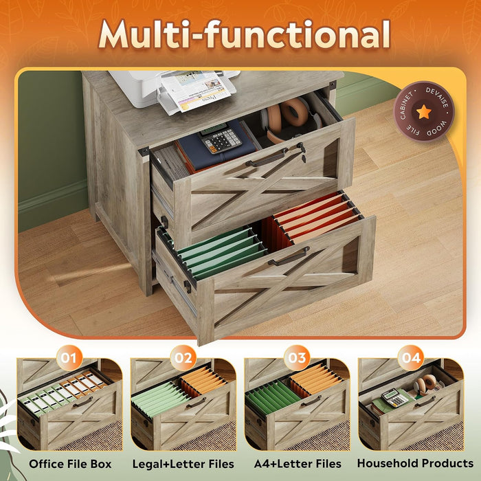 2-Drawer Lateral File Cabinet with Lock, Gray Oak