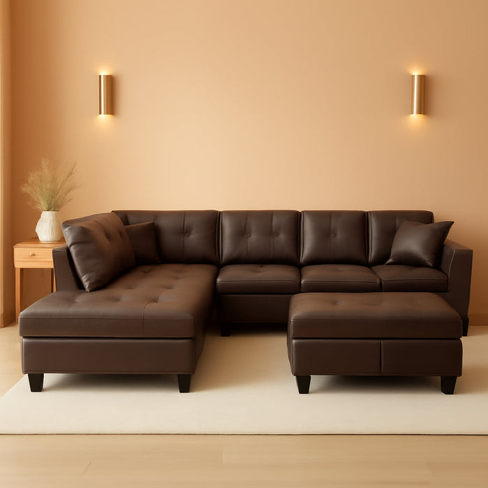 Ponliving Furniture Modern L-Shaped Leather Sectional Sofa Left Hand Facing (Brown)