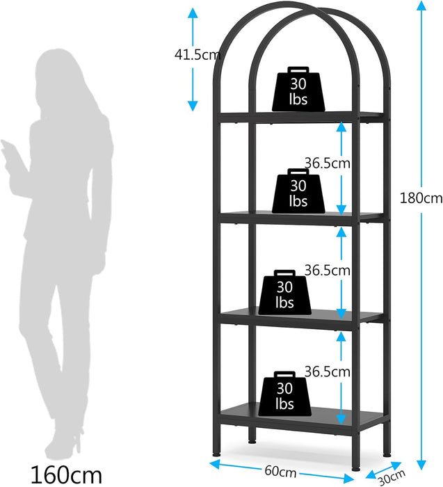 4-Tier Open Bookshelf, 70.8" Wood Bookcase Storage Shelves with Metal Frame, Freestanding Display Rack Tall Shelving Unit for Office, Bedroom, Living Room, Easy Assembly (Black, 1PC)