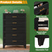 Metal Dresser Black Tall Dresser for Bedroom, 53.54" H 5 Drawers Dresser, Closet Dressers & Chests of Drawers for Hallway