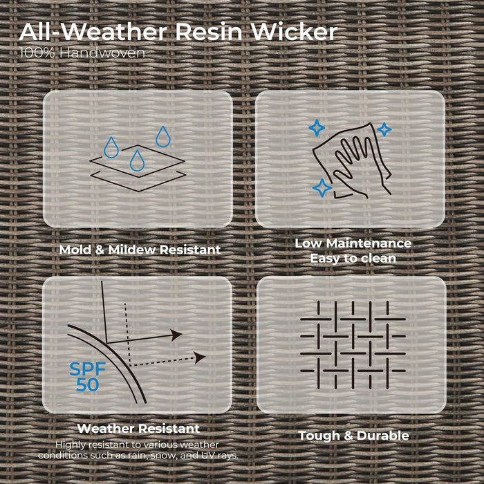 3 Pieces Patio Wicker Furniture Set, Outdoor Rattan Bistro Set with Removable Thickened Cushions, Fully Assembled(Gray Cushions with Brownish Gray Wicker)