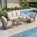 4 Piece Outdoor Patio Furniture Set, All Weather Wicker Conversation Set with 6" Thick Cushions, High Back Deep Seating Sofa & Armchairs, Outdoor Couch Set with Coffee Table for Backyard, Balcony