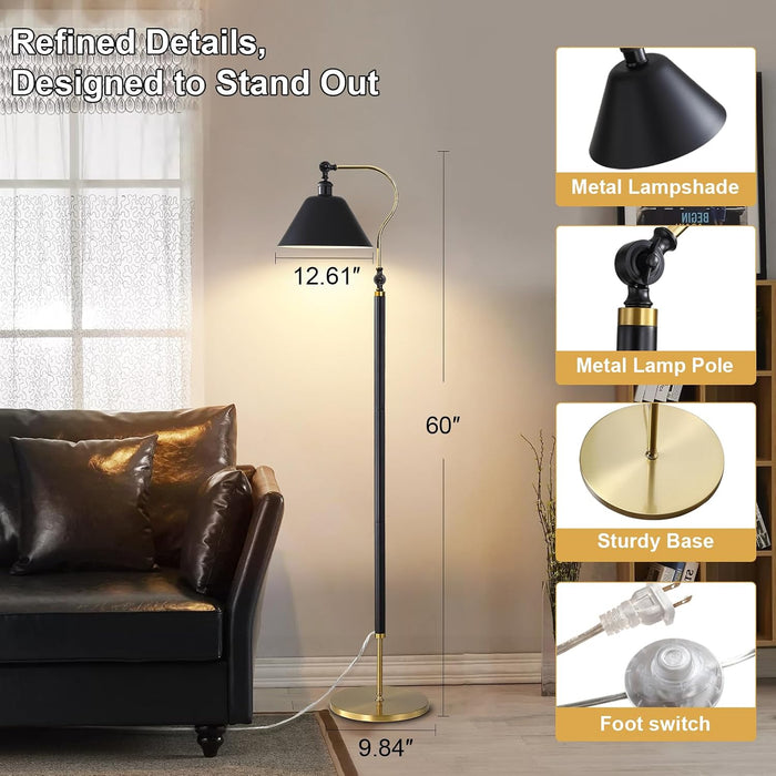 60 in Modern Solid Wood Floor Lamp,Black Standing Lamp with LED Bulb