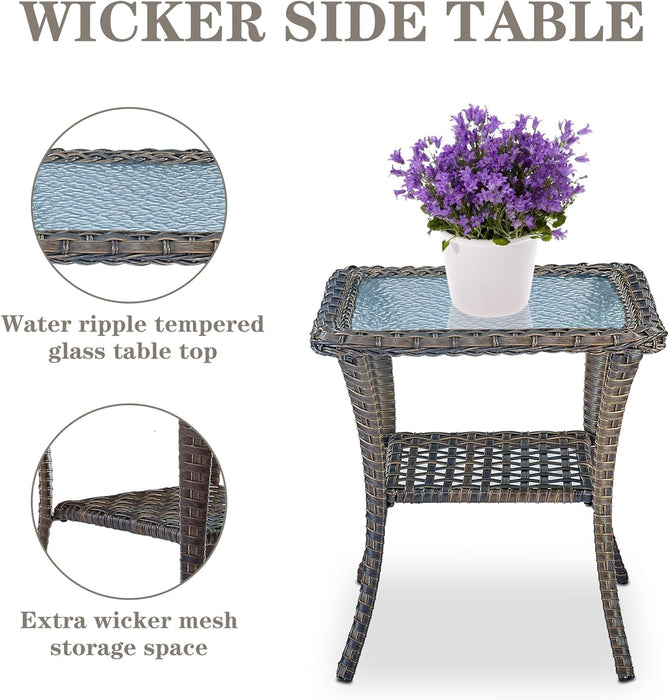 Patio Wicker Chairs Swivel Rocker - Outdoor Swivel Rocking Chairs Set of 2 with Rattan Side Table, Patio Swivel Glider Chair 3 Piece Patio Furniture Sets for Patio Porch Pool Brown/Grey