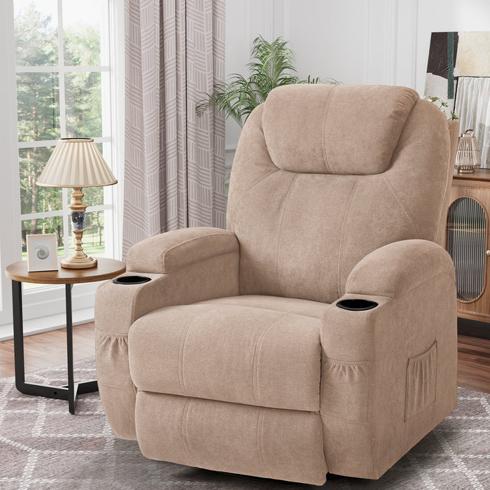 Recliner,Modern Fabric Rocking Chair with Massage,360 Degree Swivel Single Sofa Seat with Drink Holder