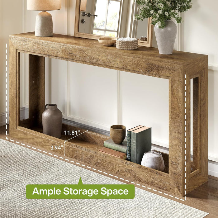 Narrow Console Tables, 63" Couch Table behind Sofa, Extra Long Console Table for Entryway, Hallway, Living Room, Entrance, Foyer, Modern Light Oak Brown