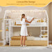 Bunk Bed Twin over Twin with Storage Drawers and Globe String Lights House Shaped Low Bunk Bed with Montessori Bookshelves Metal Bunk Beds for Kids with Ladder and Guardrail,Space Saving,White