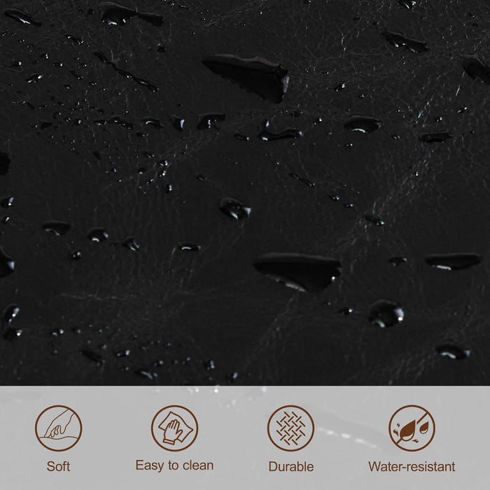 30" Faux Leather Square Storage Ottoman with Wooden Tray, Modern Tufted Button Footstool Coffee Table, Upholstered Large Ottoman for Living Room, Bedroom, Black