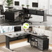 Large Computer Desk with File Cabinet, 63 Inch Executive Desk L Shaped Office Desk with Drawers and Storage Shelves, Business Furniture Desk Workstation for Home Office