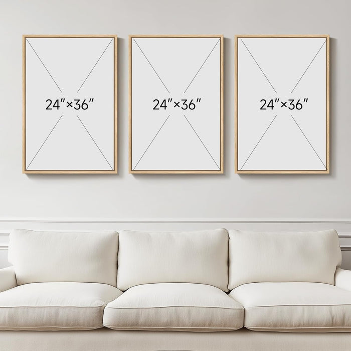 Framed Neutral Wall Art for Living Room, Large 3 Piece Abstract Pastel Grunge Forest Landscape Tree Canvas Artwork Set, Modern Art Decorative Nordic Painting Picture Prints for Hallway Office 24X36 In