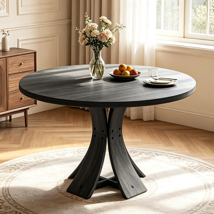 43.3" round Dining Table for 4-6 People | Farmhouse Kitchen Table, Mid Century Modern Circle Dining Table, Curved Solid Wood Frame, for Kitchen Dining Room, Black