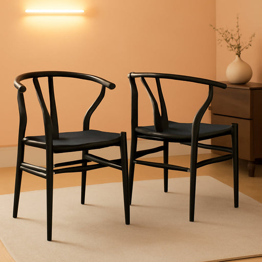 Weave Arm Chair Set of 2 Weave Modern Chair with Y-Shaped Backrest Mid-Century Metal Dining Chair with Solid Metal Frame, (Full Black, Large)