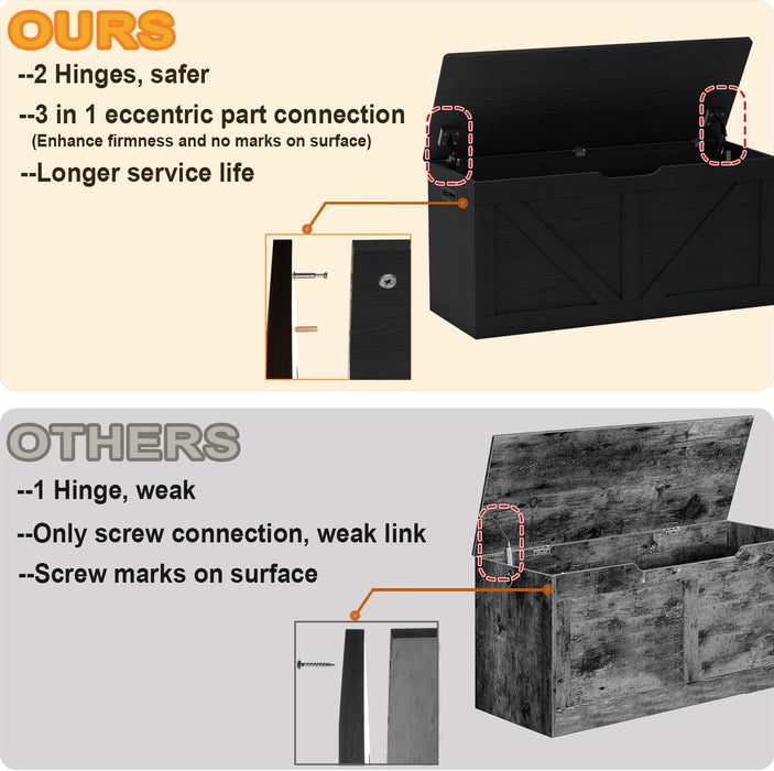 Black 39.4 Inches PremiumSolidWood Entryway Storage Bench