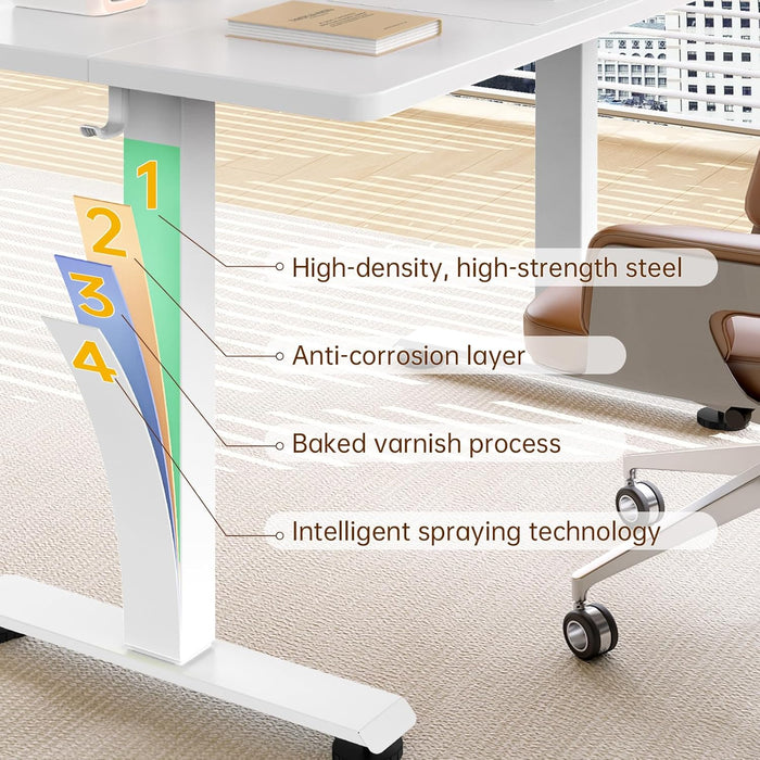 63X27.6 Inch Large Electric Standing Desk, Heights Adjustable,Sit to Stand Up, Work Home Office Computer Table for Walking Pad, Gifts for Dad, Wooden Desktop Desks, White