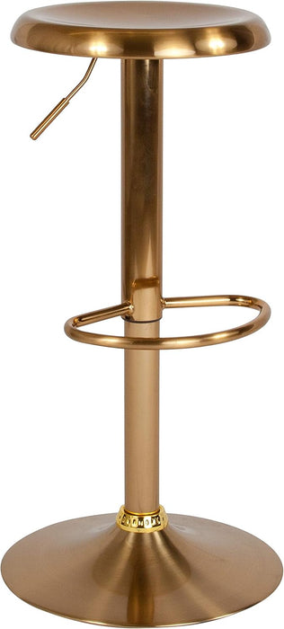 Madrid Series Adjustable Height Retro Metal Barstool with Footrest, Backless Adjustable Bar or Counter Height Swivel Stool, Gold