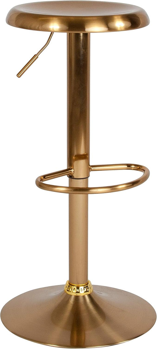Madrid Series Adjustable Height Retro Metal Barstool with Footrest, Backless Adjustable Bar or Counter Height Swivel Stool, Gold