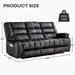 Reclining Couch for Living Room, 3 Seat Manual Recliner Sofa with Overstuffed Arms and Cup Holders,Flip Middle Backrest Design Sofa for Living Room, Bedroom, Grey